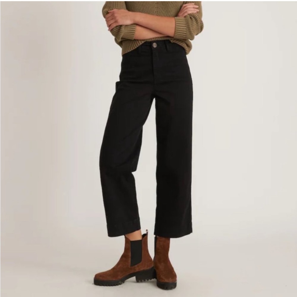 Marine Layer Bridget Slim Wide Leg Crop Pants Jeans Phantom Faded Black